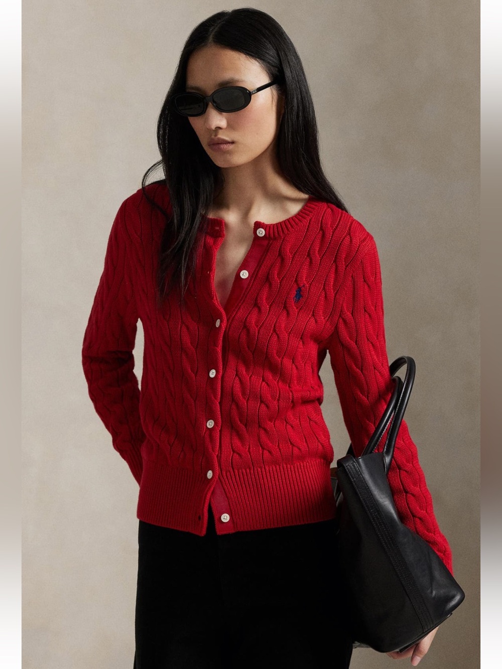 Polo by Ralph Lauren Pink Cable-Knit Button Cardigan Cotton